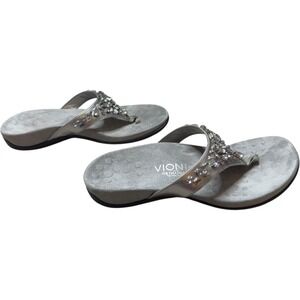 Vionic Pearl Silver Crystal Orthotic Flip Flops Women's 6 EU 37 Thong Sandals